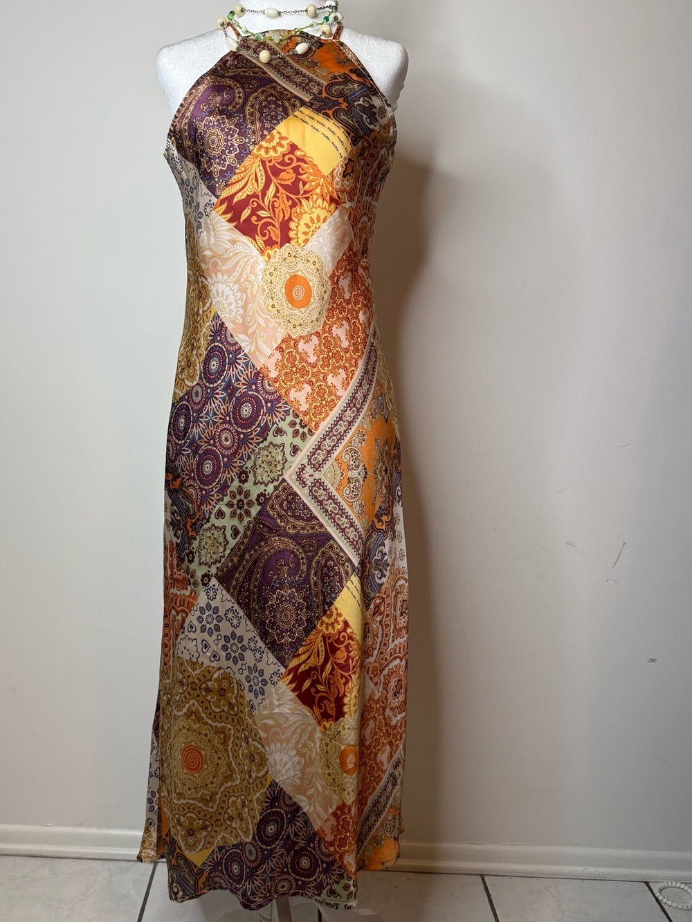 Vici Strappy Maxi Dress in Mustard, Burgundy & Cream Paisley